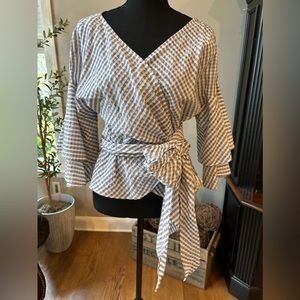 WAYF Beckett Tiered Gingham Wrap Crop Top size M